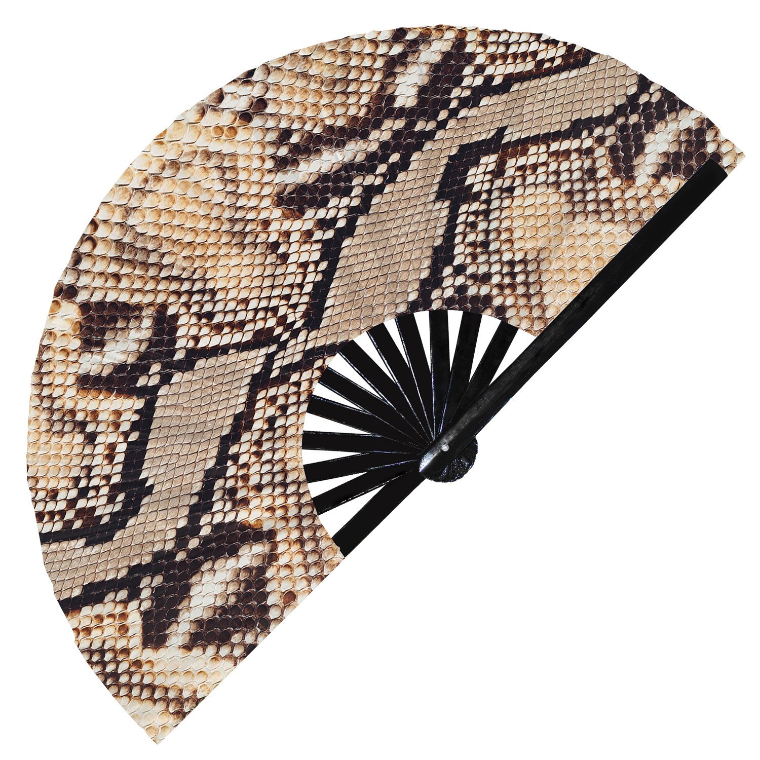 Snake Pattern Snakeskin Animal Print - Clack Folding Rave & Festival Hand Fan - Image 3
