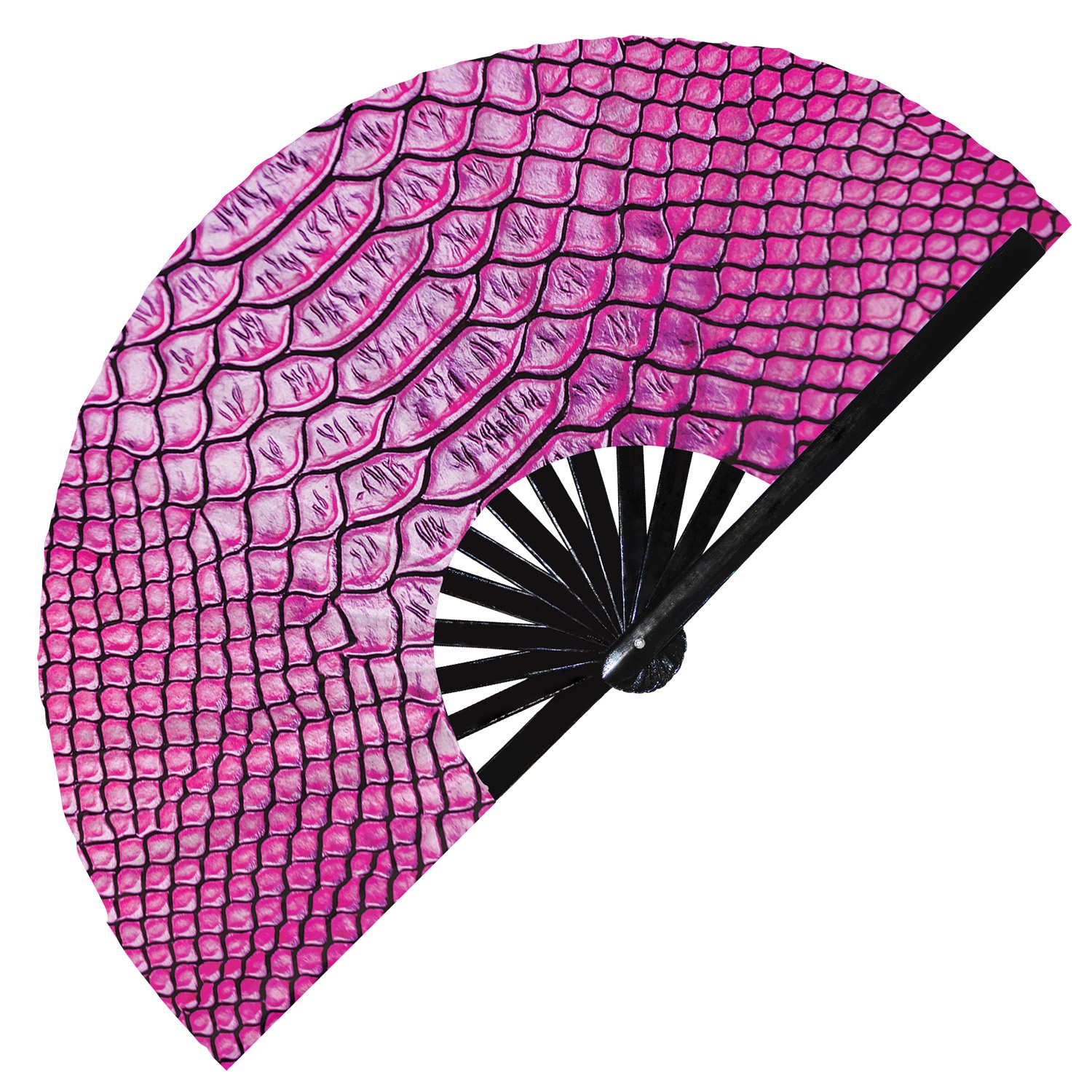 Snake Pattern Snakeskin Animal Print - Clack Folding Rave & Festival Hand Fan - Image 4