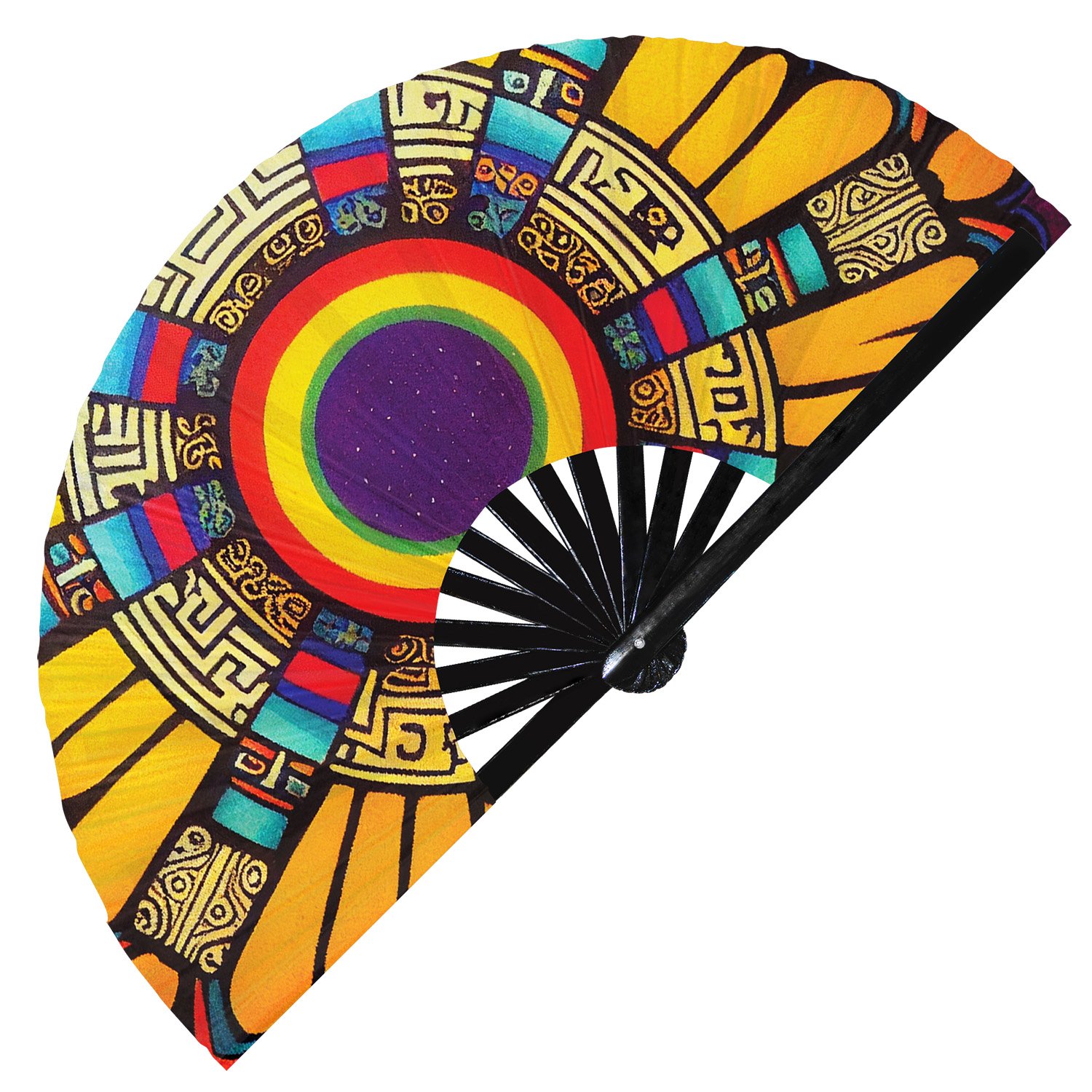 Tribal Aztec Abstract Ancestral Pattern - Clack Folding Rave & Festival Hand Fan - Image 3