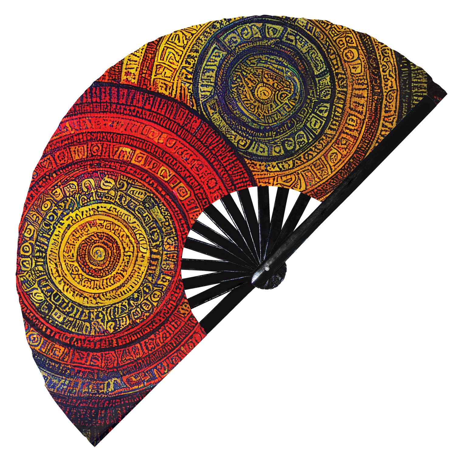Tribal Aztec Abstract Ancestral Pattern - Clack Folding Rave & Festival Hand Fan - Image 4