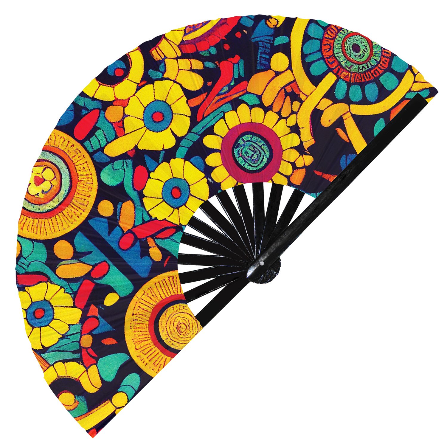 Tribal Aztec Abstract Ancestral Pattern - Clack Folding Rave & Festival Hand Fan - Image 5