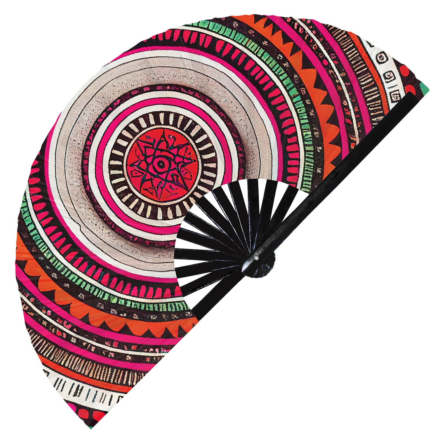 Tribal Aztec Abstract Ancestral Pattern - Clack Folding Rave & Festival Hand Fan - Image 6
