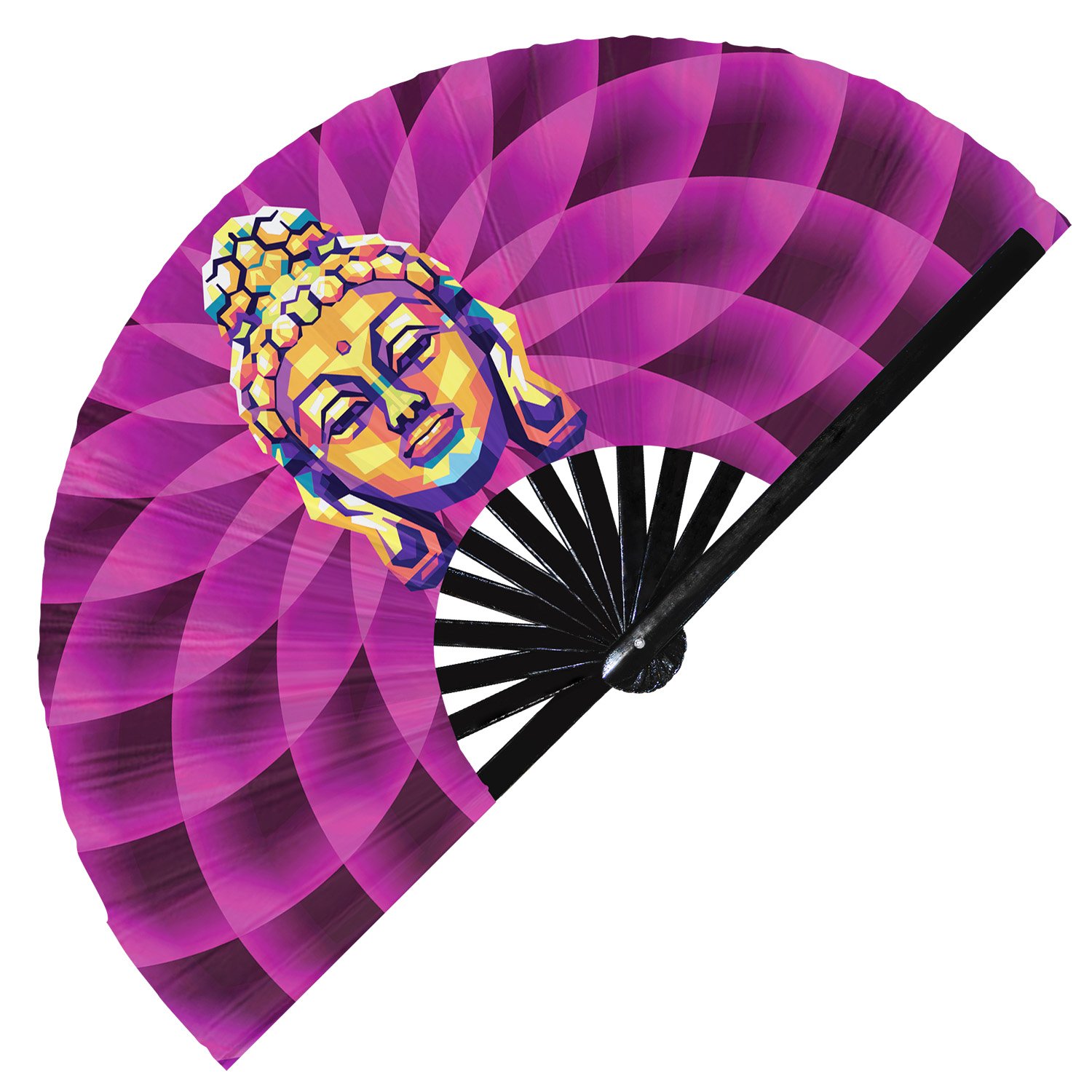 Buddha Colorful Zen Enlightened One Meditation - Clack Folding Rave & Festival Hand Fan - Image 4