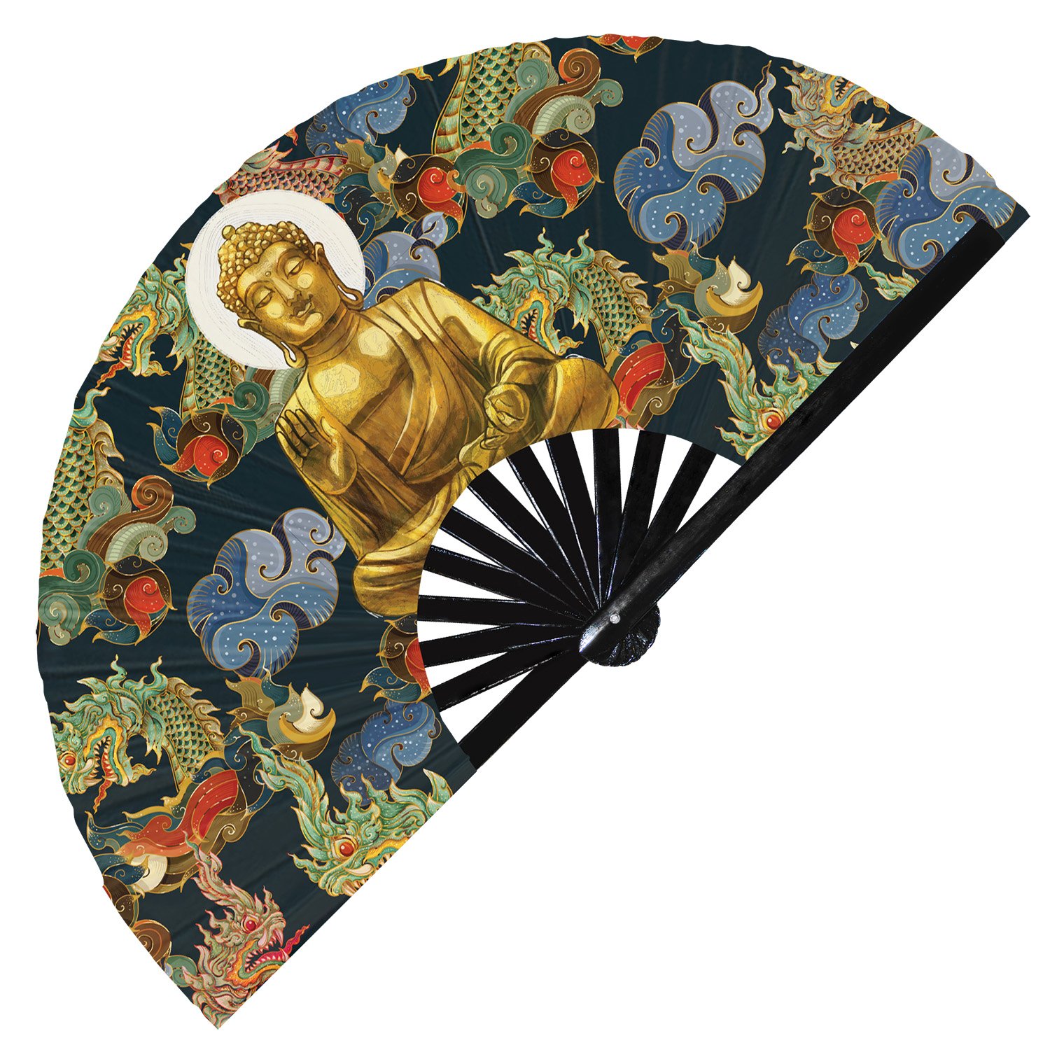 Buddha Colorful Zen Enlightened One Meditation - Clack Folding Rave & Festival Hand Fan - Image 6