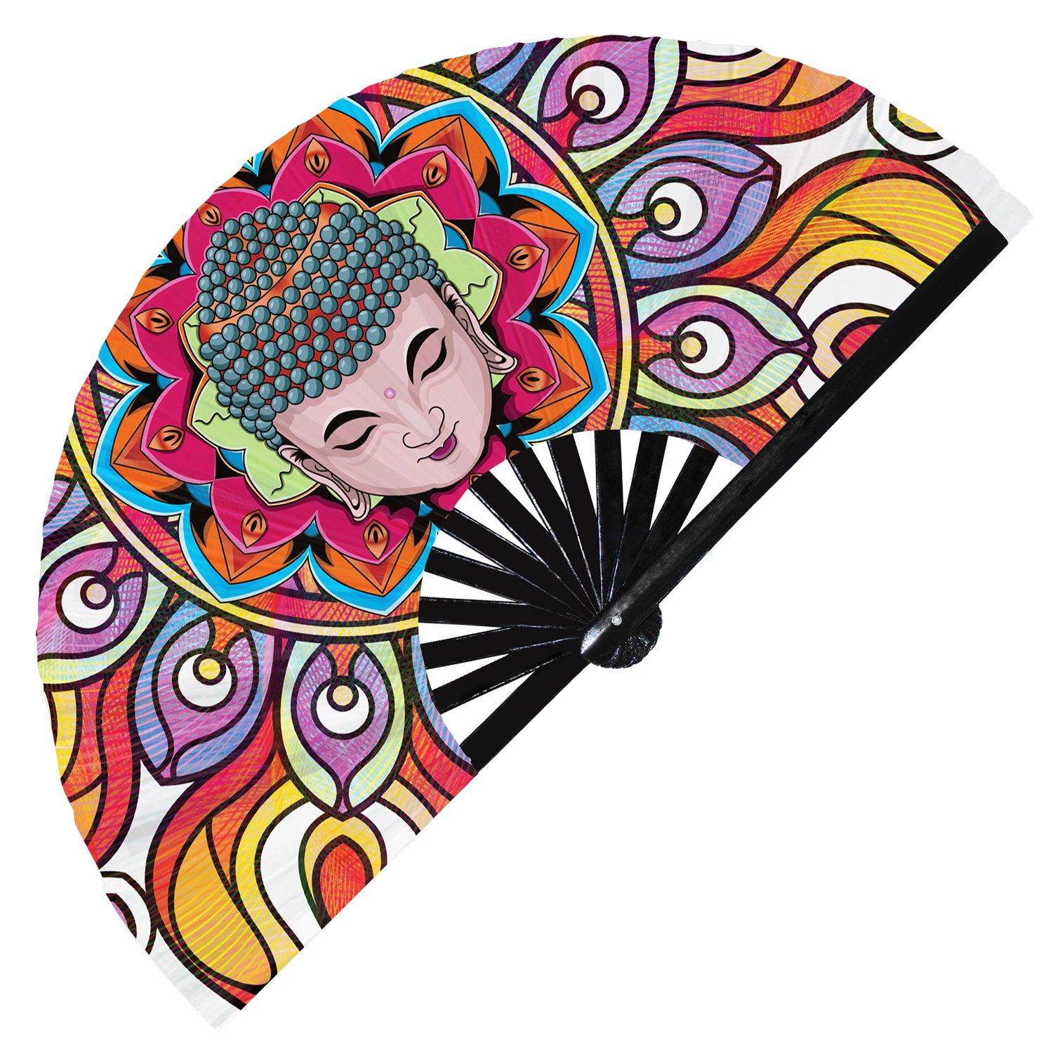 Buddha Colorful Zen Enlightened One Meditation - Clack Folding Rave & Festival Hand Fan - Image 7