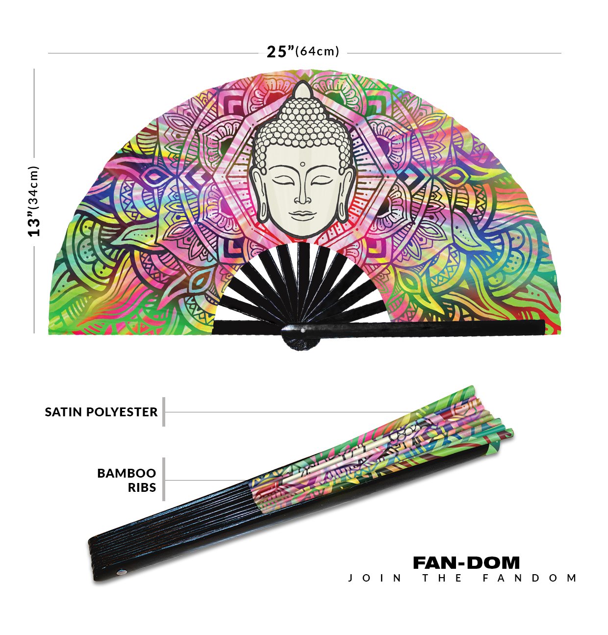Buddha Colorful Zen Enlightened One Meditation - Clack Folding Rave & Festival Hand Fan - Image 12