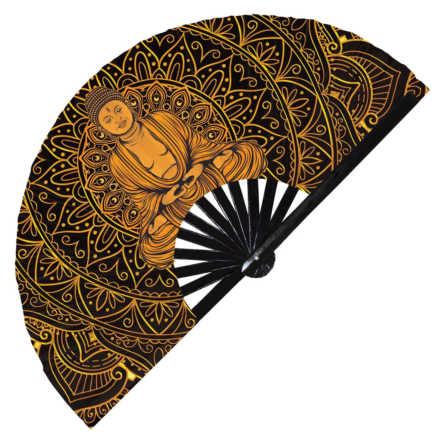 Buddha Colorful Zen Enlightened One Meditation - Clack Folding Rave & Festival Hand Fan - Image 10
