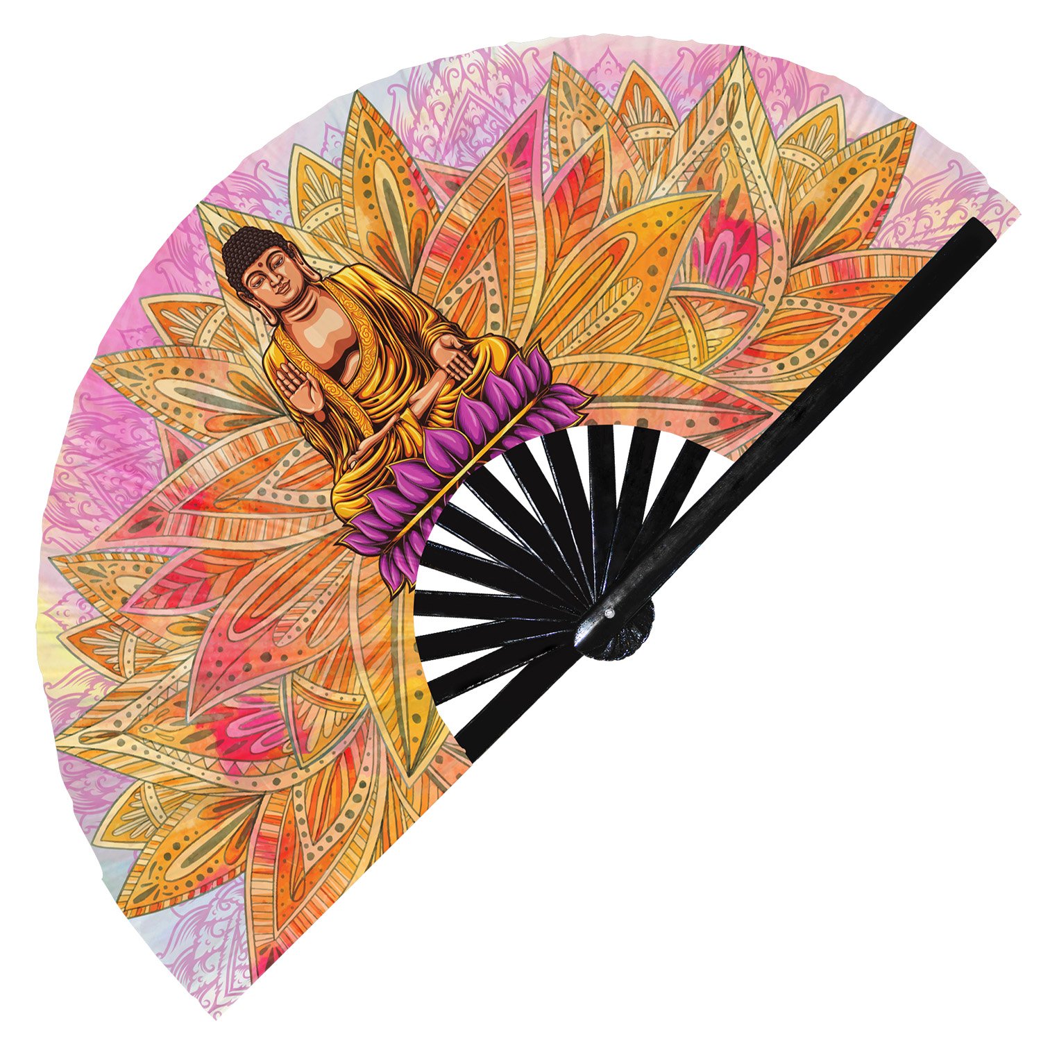 Buddha Colorful Zen Enlightened One Meditation - Clack Folding Rave & Festival Hand Fan - Image 11
