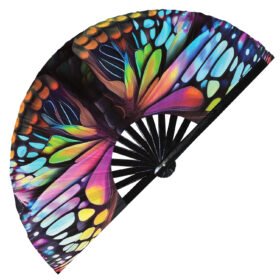Colorful Butterfly Wings Rainbow - Clack Folding Rave & Festival Hand Fan
