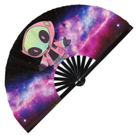 Cute Alien Rave Cartoon UFO Martian - Clack Folding Rave & Festival Hand Fan