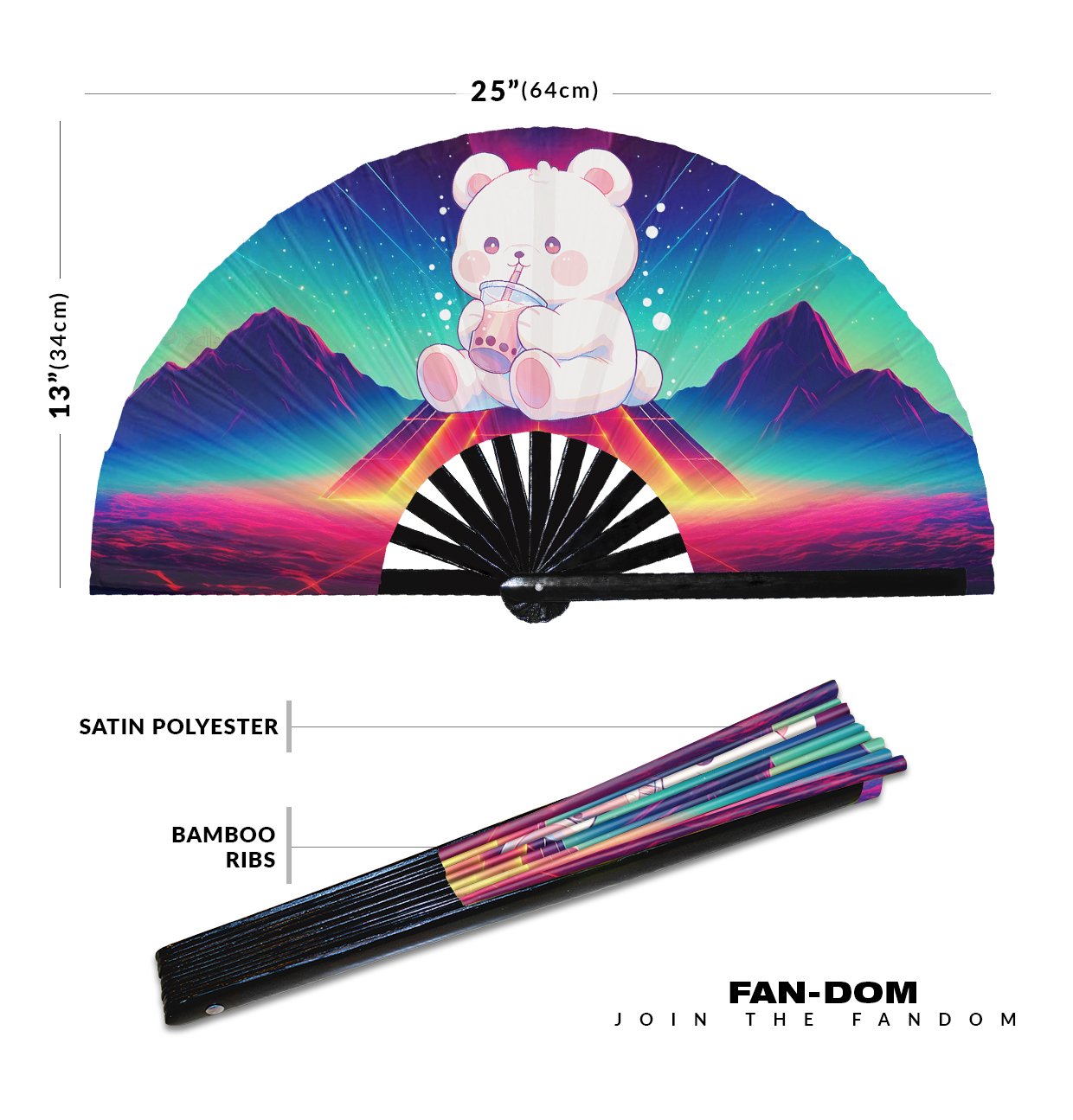 Cute Bear Drinking Boba Rainbow - Clack Folding Rave & Festival Hand Fan - Image 12
