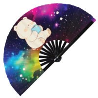 Cute Bear Drinking Coffee Rainbow - Clack Folding Rave & Festival Hand Fan
