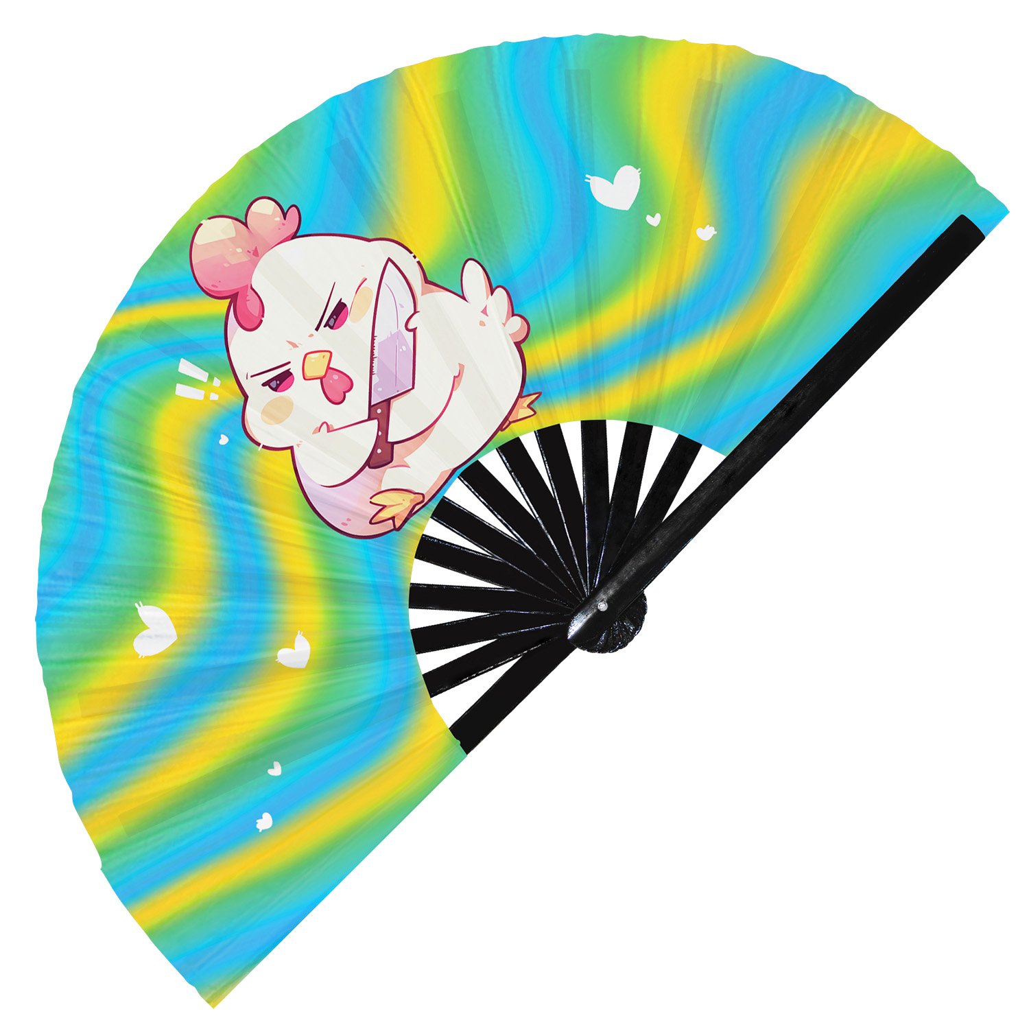 Cute Murderous Chicken With Knife Violence Rooster - Clack Folding Rave & Festival Hand Fan