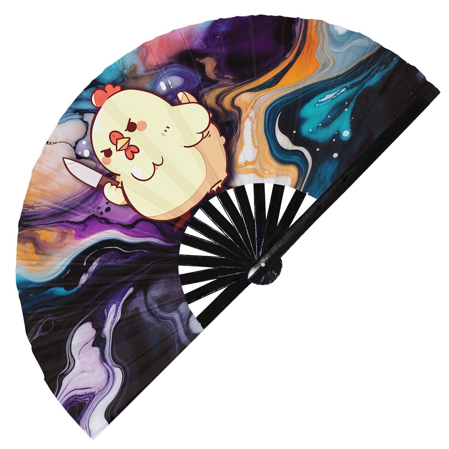 Cute Murderous Chicken With Knife Violence Rooster - Clack Folding Rave & Festival Hand Fan - Image 2