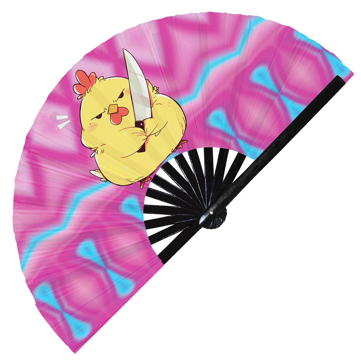 Cute Murderous Chicken With Knife Violence Rooster - Clack Folding Rave & Festival Hand Fan - Image 5