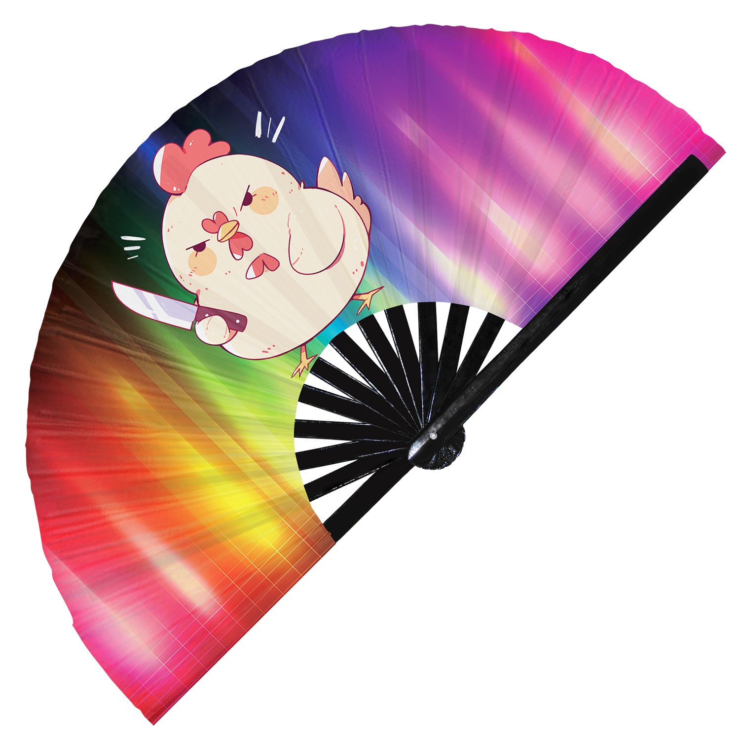 Cute Murderous Chicken With Knife Violence Rooster - Clack Folding Rave & Festival Hand Fan - Image 6