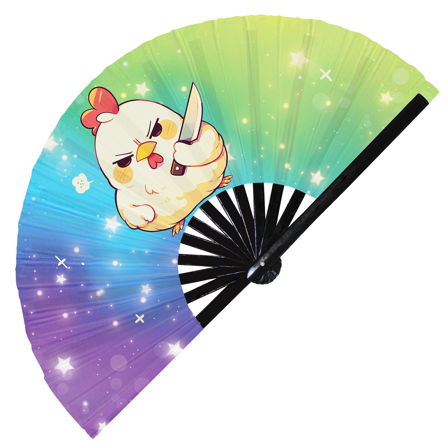 Cute Murderous Chicken With Knife Violence Rooster - Clack Folding Rave & Festival Hand Fan - Image 7