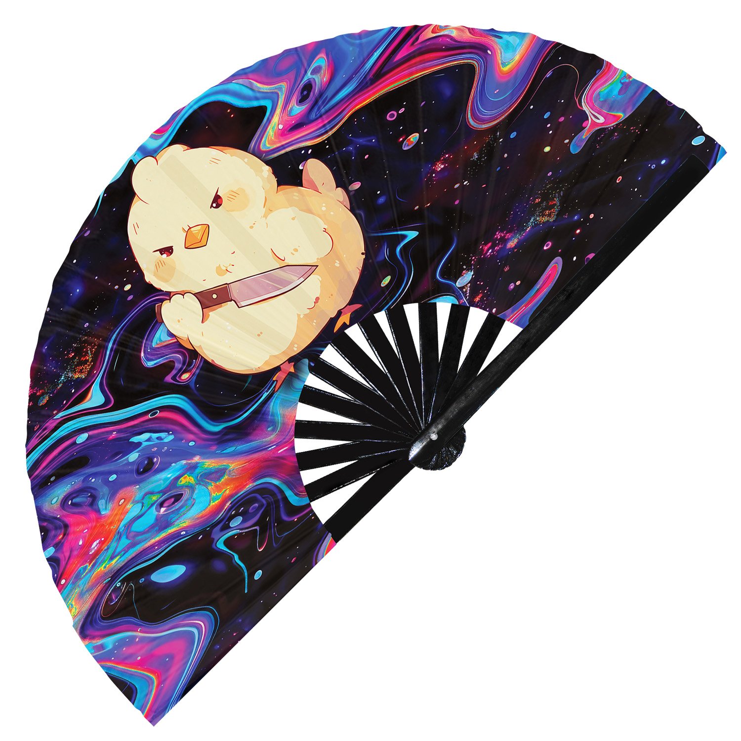 Cute Murderous Chicken With Knife Violence Rooster - Clack Folding Rave & Festival Hand Fan - Image 8