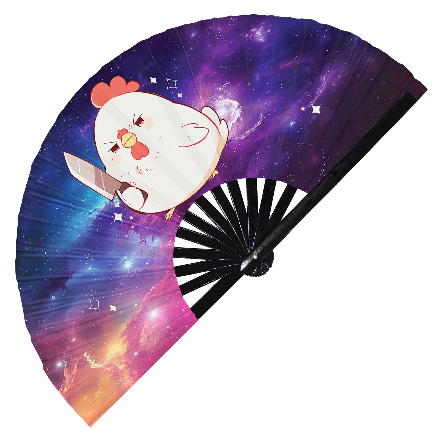 Cute Murderous Chicken With Knife Violence Rooster - Clack Folding Rave & Festival Hand Fan - Image 10