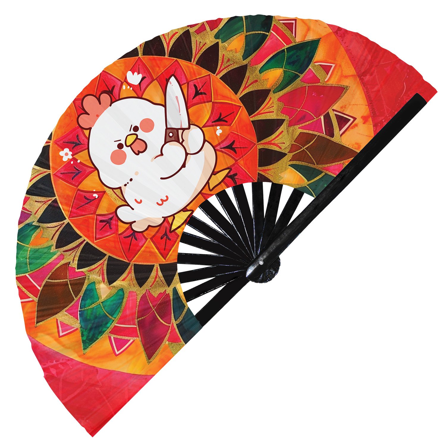 Cute Murderous Chicken With Knife Violence Rooster - Clack Folding Rave & Festival Hand Fan - Image 11