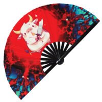 Cute Murderous Cow With Knife Violence - Clack Folding Rave & Festival Hand Fan