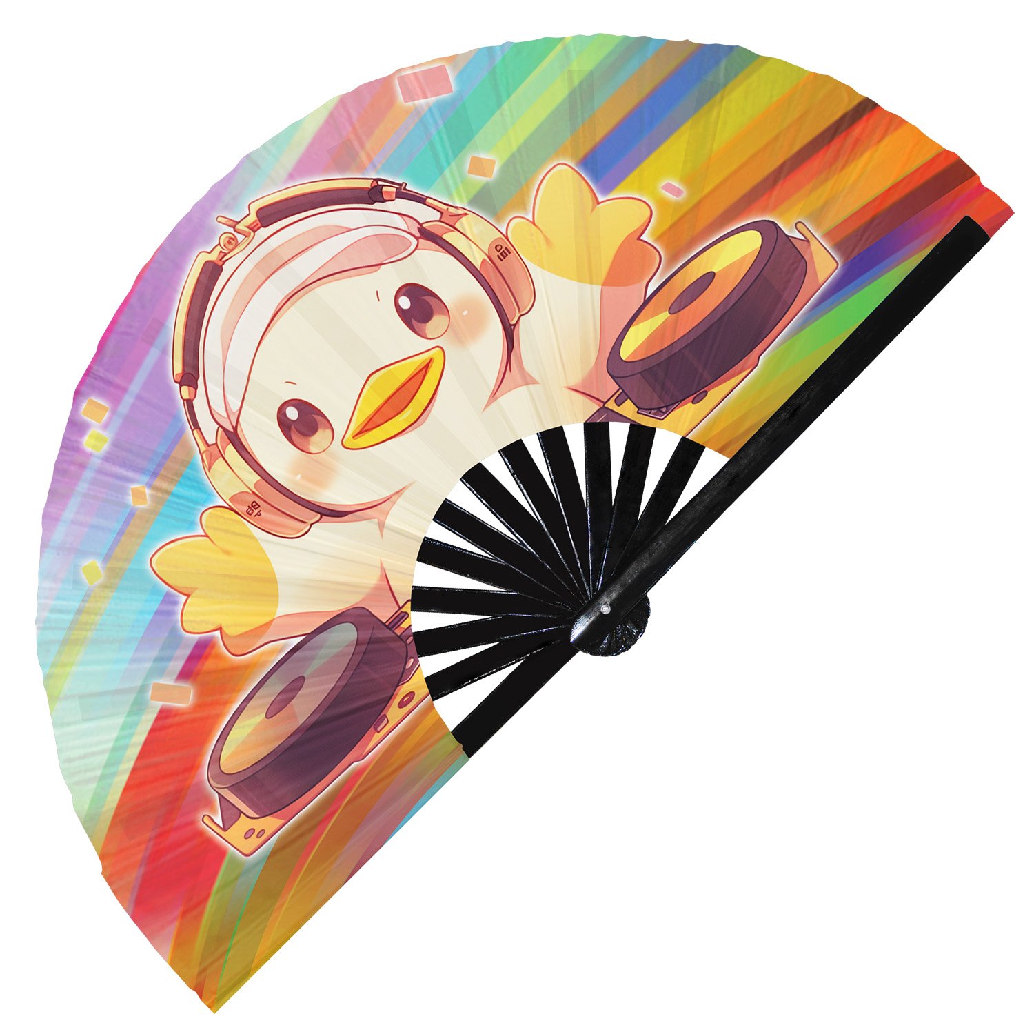 Cute Dj Duck Rave Cartoon Duckling - Clack Folding Rave & Festival Hand Fan - Image 3