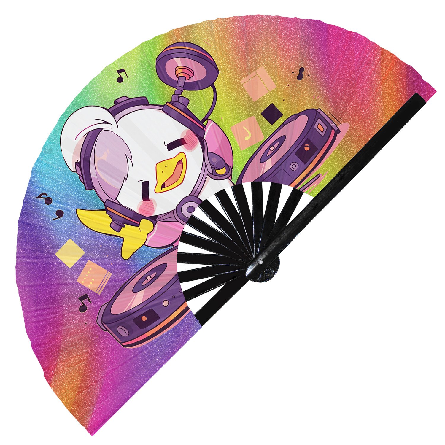 Cute Dj Duck Rave Cartoon Duckling - Clack Folding Rave & Festival Hand Fan - Image 5