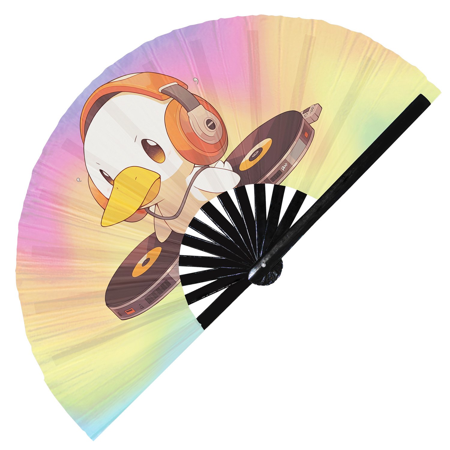 Cute Dj Duck Rave Cartoon Duckling - Clack Folding Rave & Festival Hand Fan - Image 6