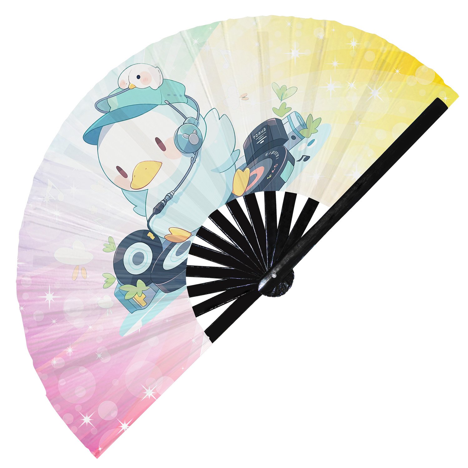 Cute Dj Duck Rave Cartoon Duckling - Clack Folding Rave & Festival Hand Fan - Image 7