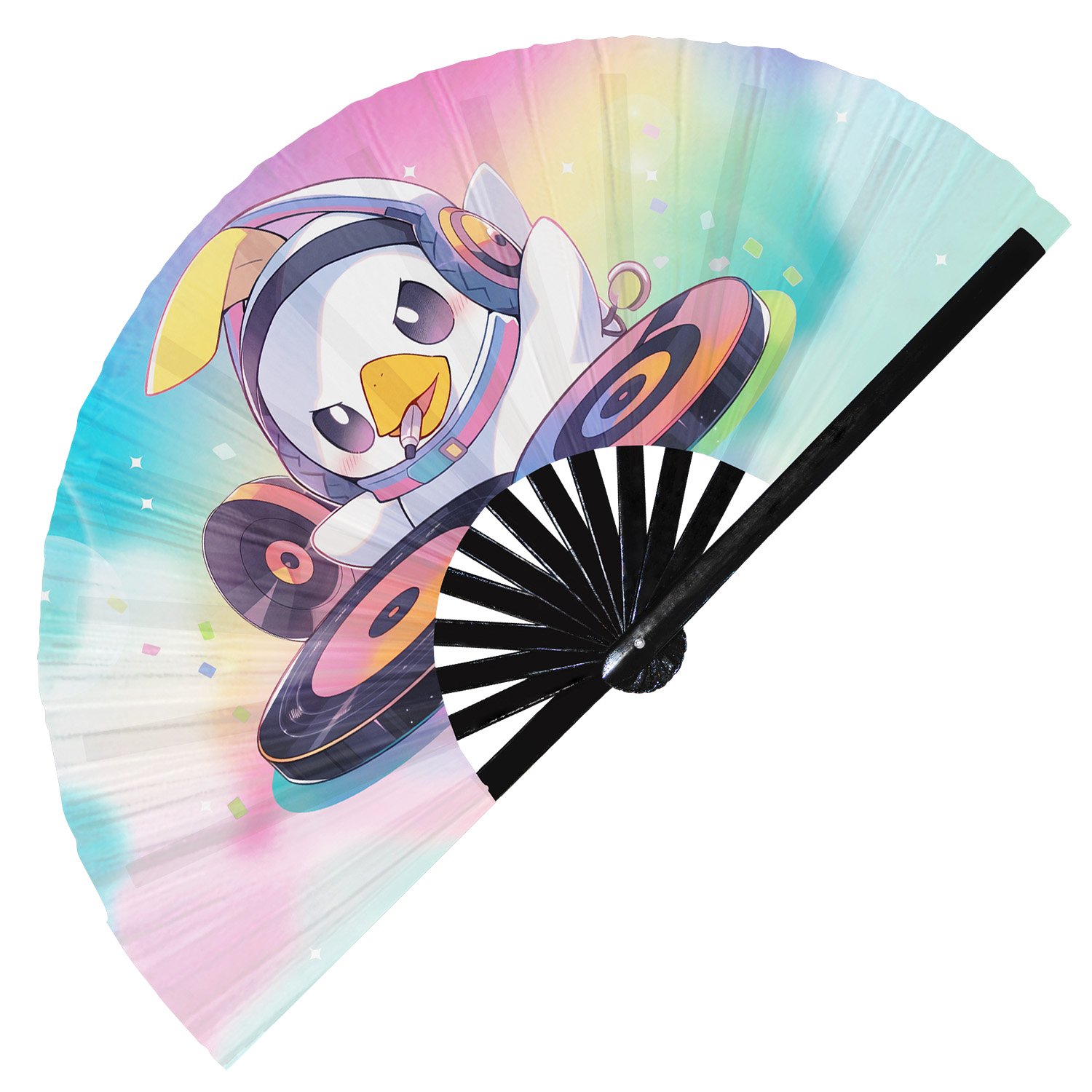 Cute Dj Duck Rave Cartoon Duckling - Clack Folding Rave & Festival Hand Fan - Image 8