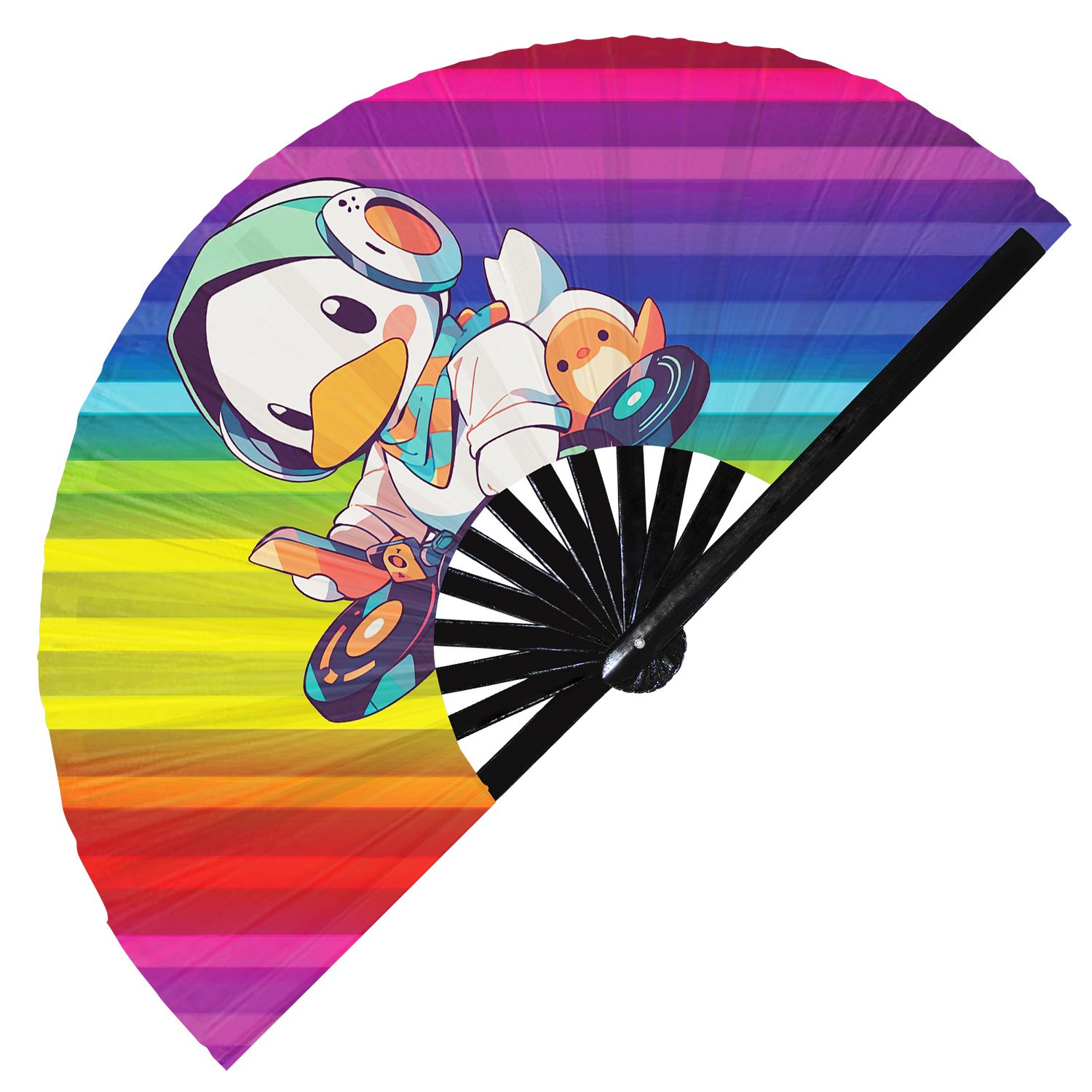Cute Dj Duck Rave Cartoon Duckling - Clack Folding Rave & Festival Hand Fan - Image 9