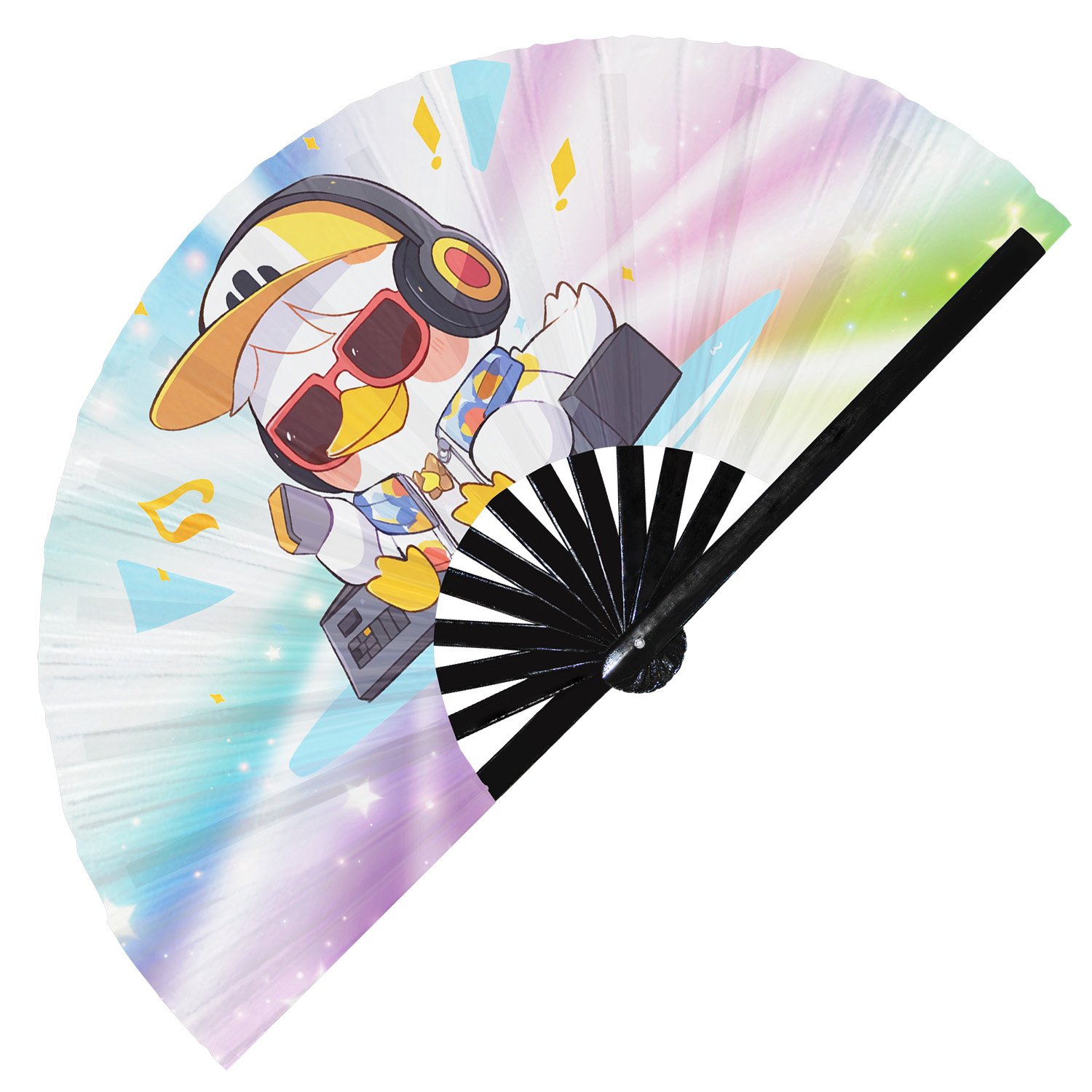 Cute Dj Duck Rave Cartoon Duckling - Clack Folding Rave & Festival Hand Fan - Image 2