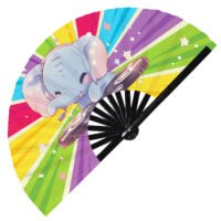 Cute Dj Elephant Rave Cartoon - Clack Folding Rave & Festival Hand Fan