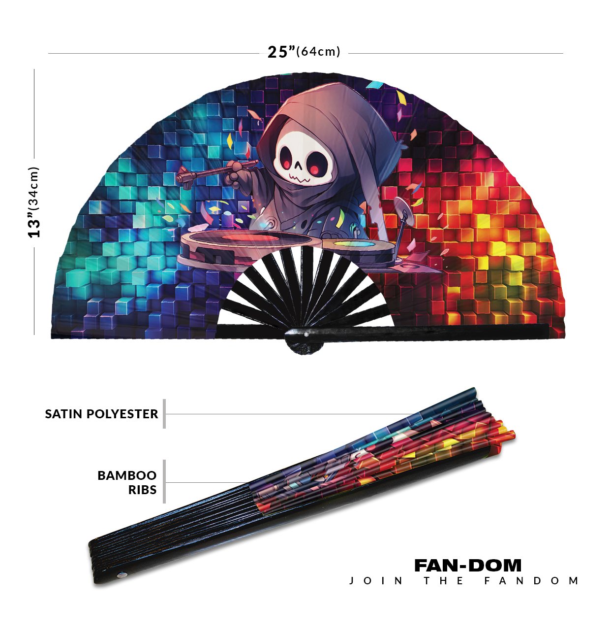 Cute Dj Grim Reaper Rave Cartoon Death - Clack Folding Rave & Festival Hand Fan - Image 10