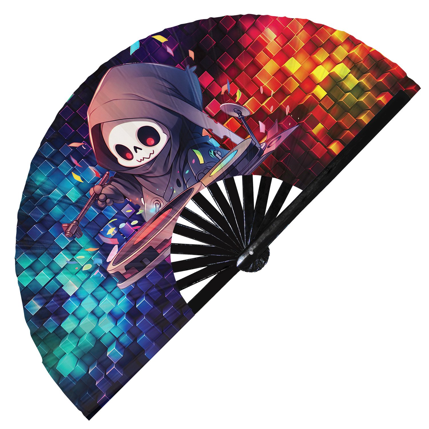 Cute Dj Grim Reaper Rave Cartoon Death - Clack Folding Rave & Festival Hand Fan