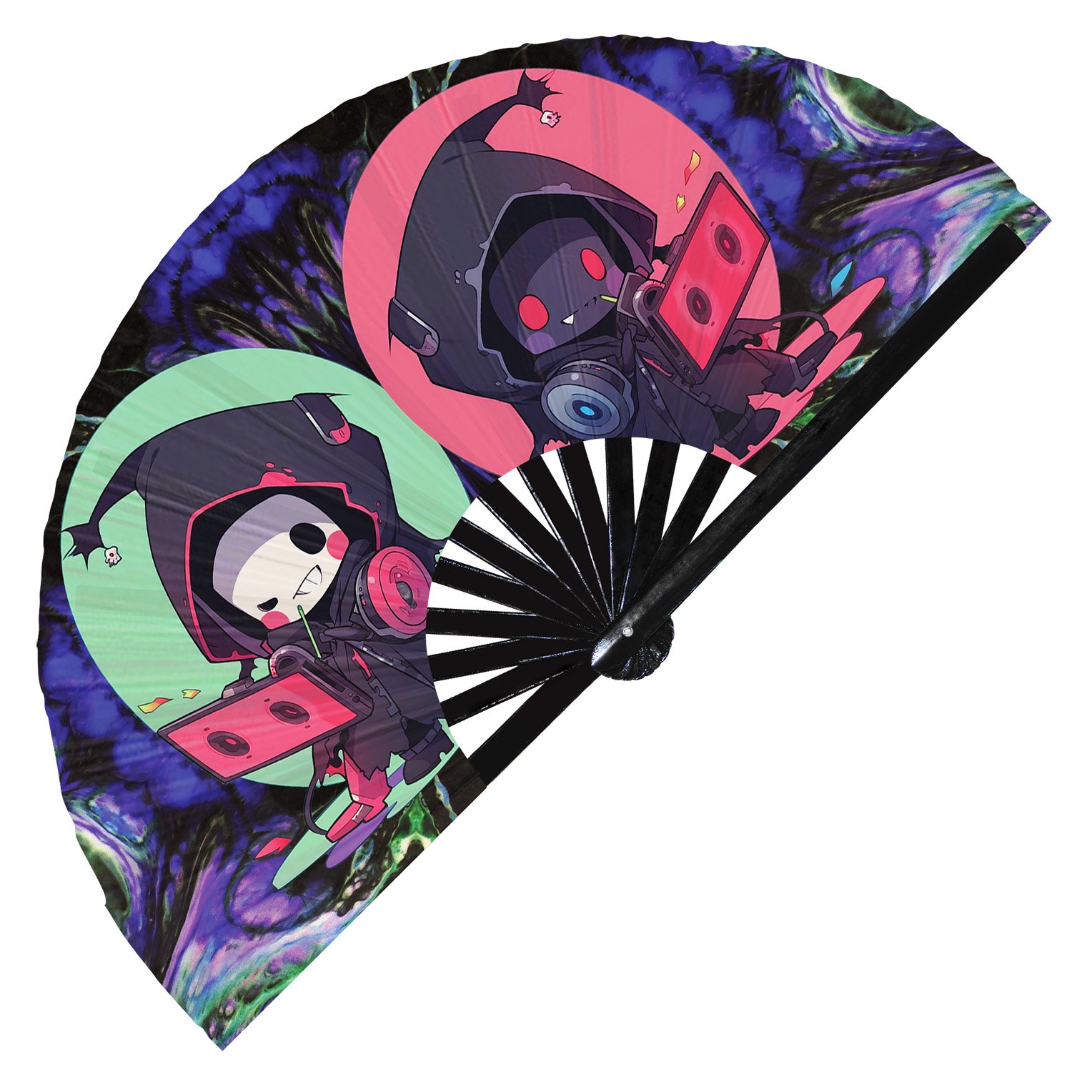 Cute Dj Grim Reaper Rave Cartoon Death - Clack Folding Rave & Festival Hand Fan - Image 9