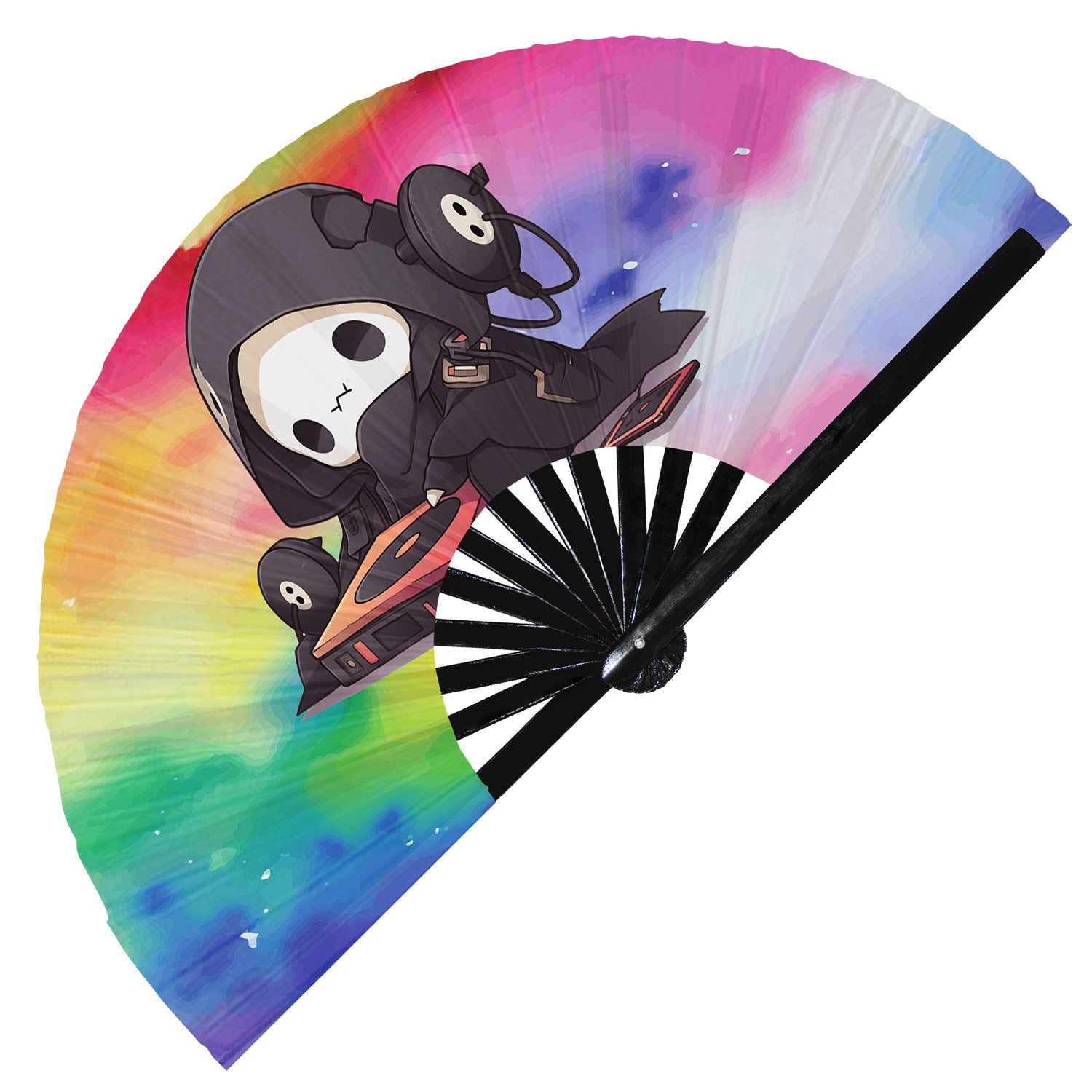 Cute Dj Grim Reaper Rave Cartoon Death - Clack Folding Rave & Festival Hand Fan - Image 5