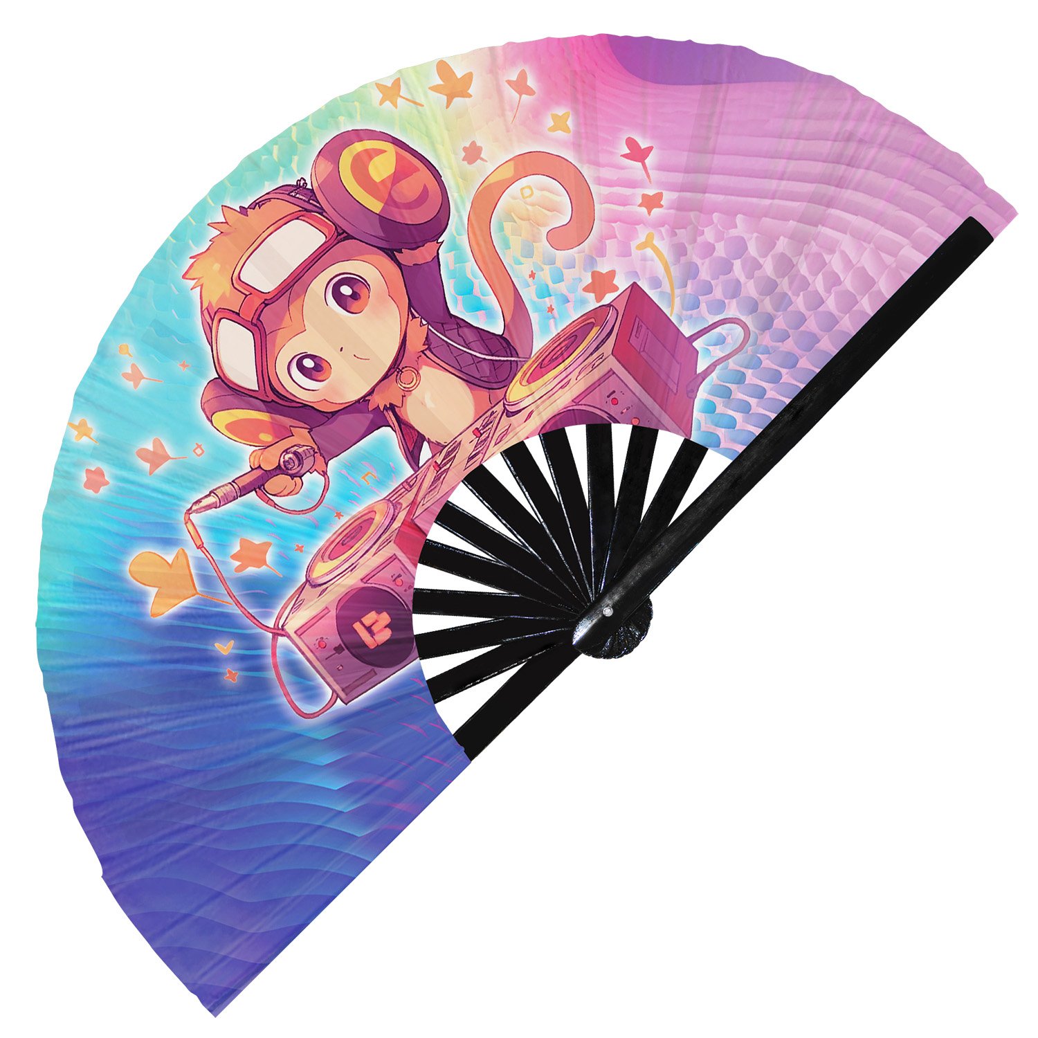 Cute Dj Monkey Rave Cartoon Ape - Clack Folding Rave & Festival Hand Fan - Image 3