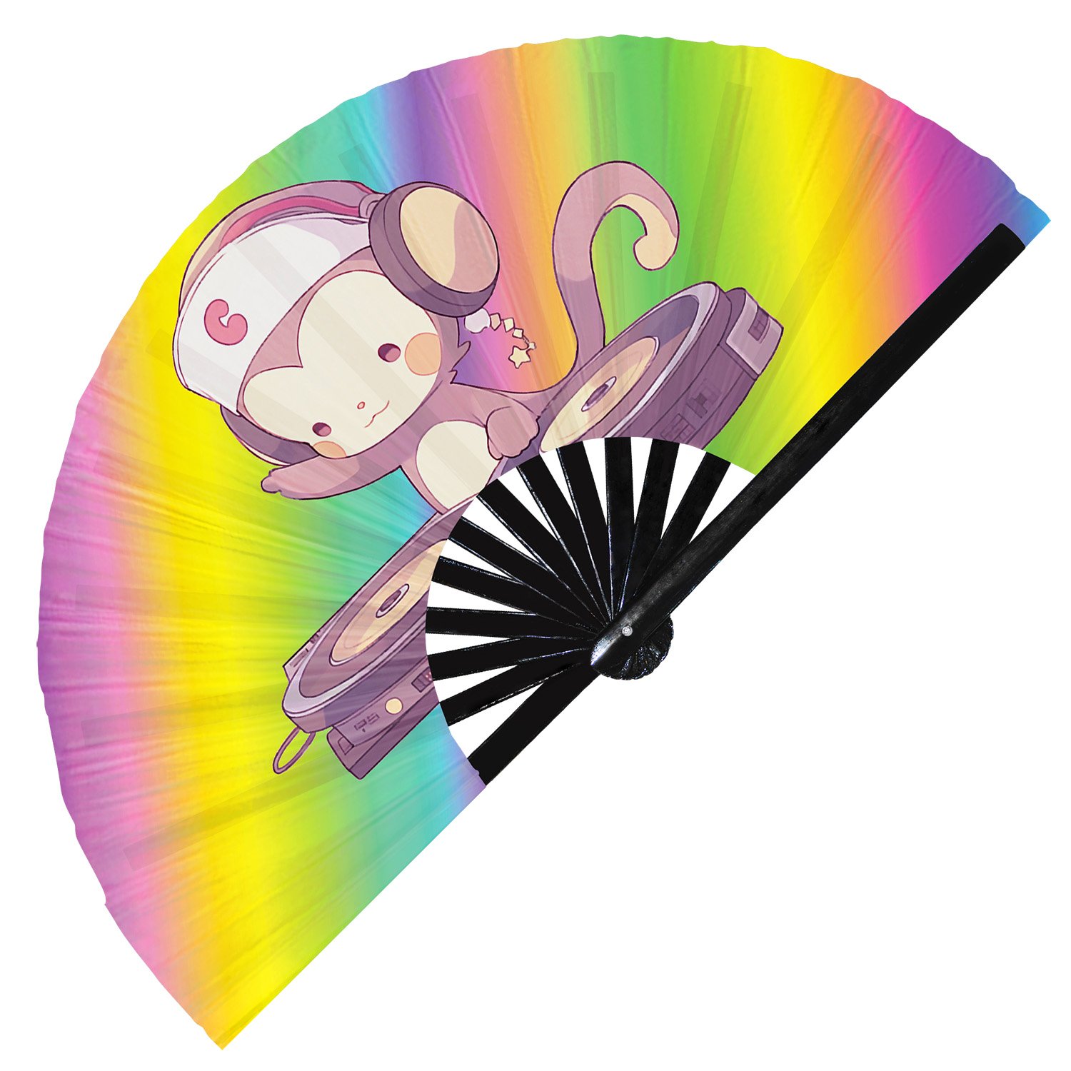 Cute Dj Monkey Rave Cartoon Ape - Clack Folding Rave & Festival Hand Fan - Image 4