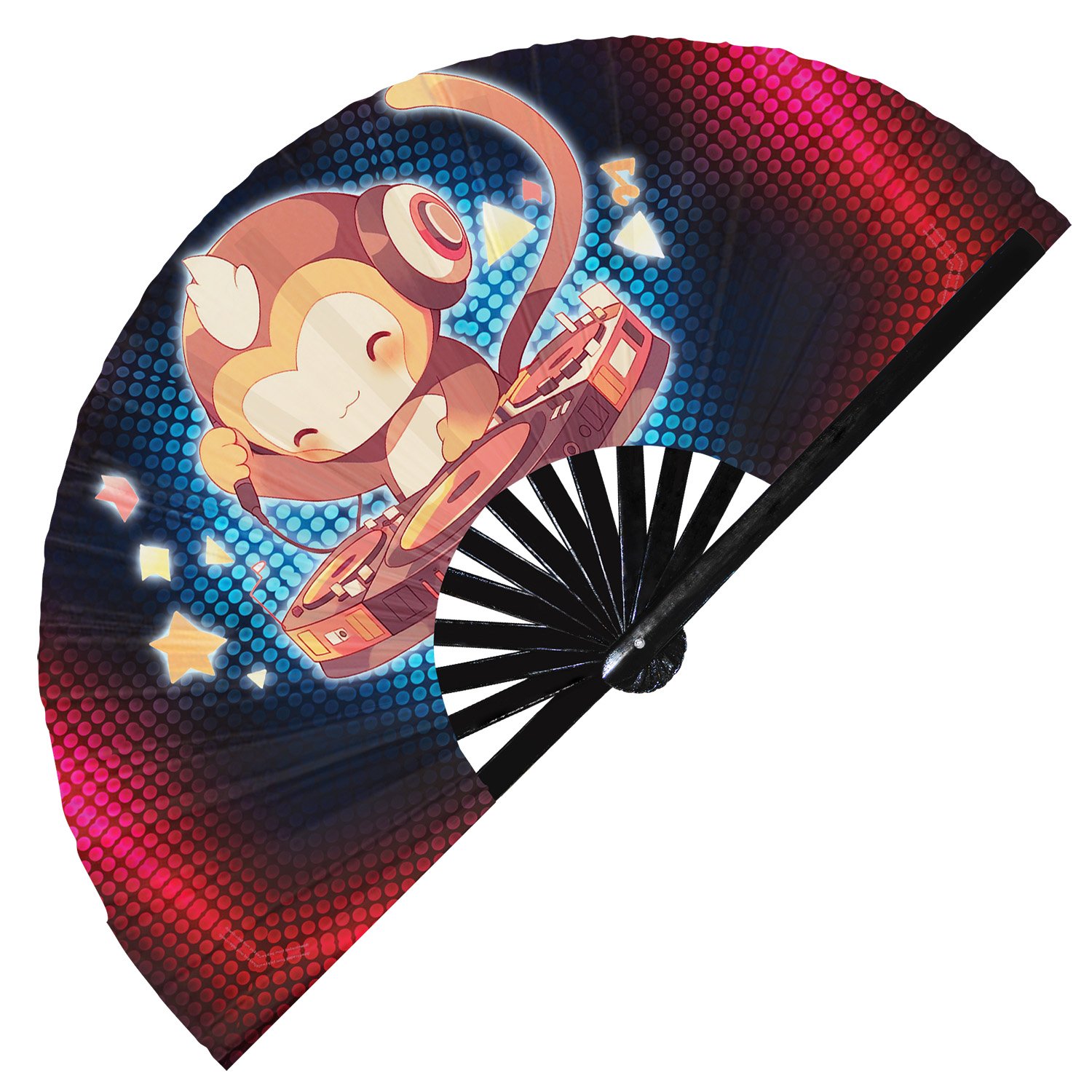Cute Dj Monkey Rave Cartoon Ape - Clack Folding Rave & Festival Hand Fan - Image 5