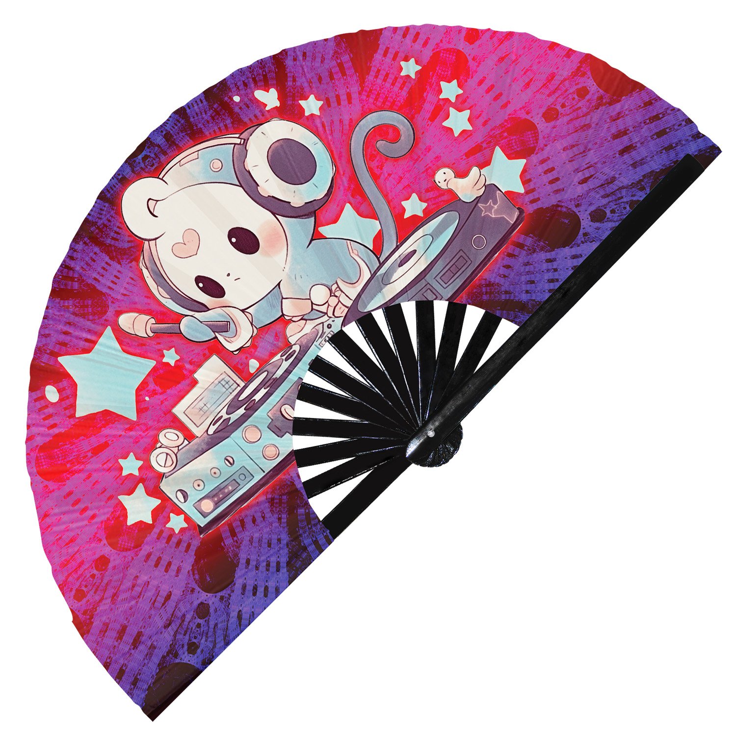 Cute Dj Monkey Rave Cartoon Ape - Clack Folding Rave & Festival Hand Fan - Image 6