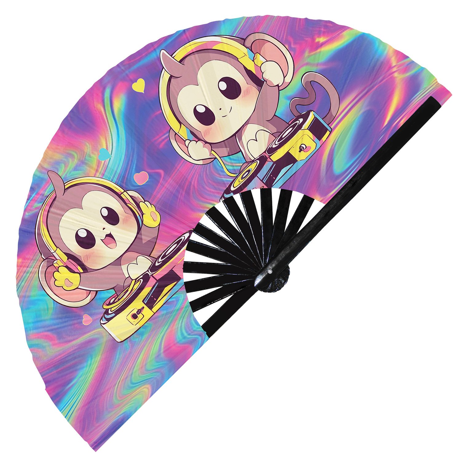 Cute Dj Monkey Rave Cartoon Ape - Clack Folding Rave & Festival Hand Fan - Image 8