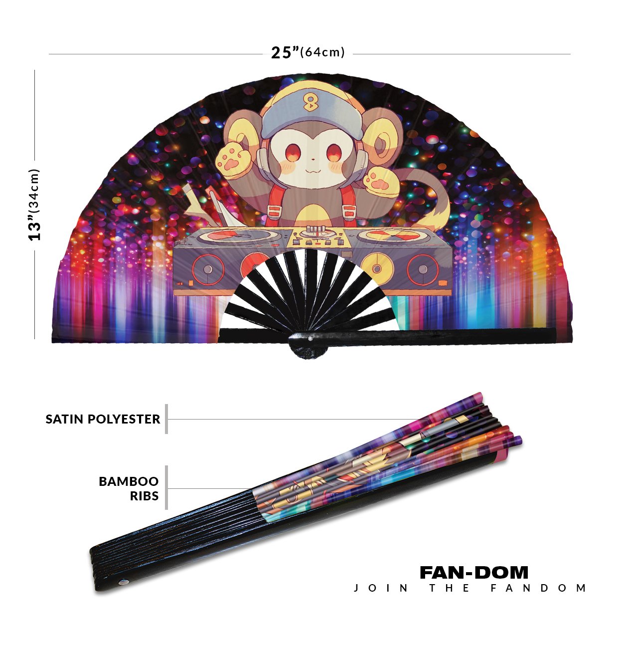 Cute Dj Monkey Rave Cartoon Ape - Clack Folding Rave & Festival Hand Fan - Image 10