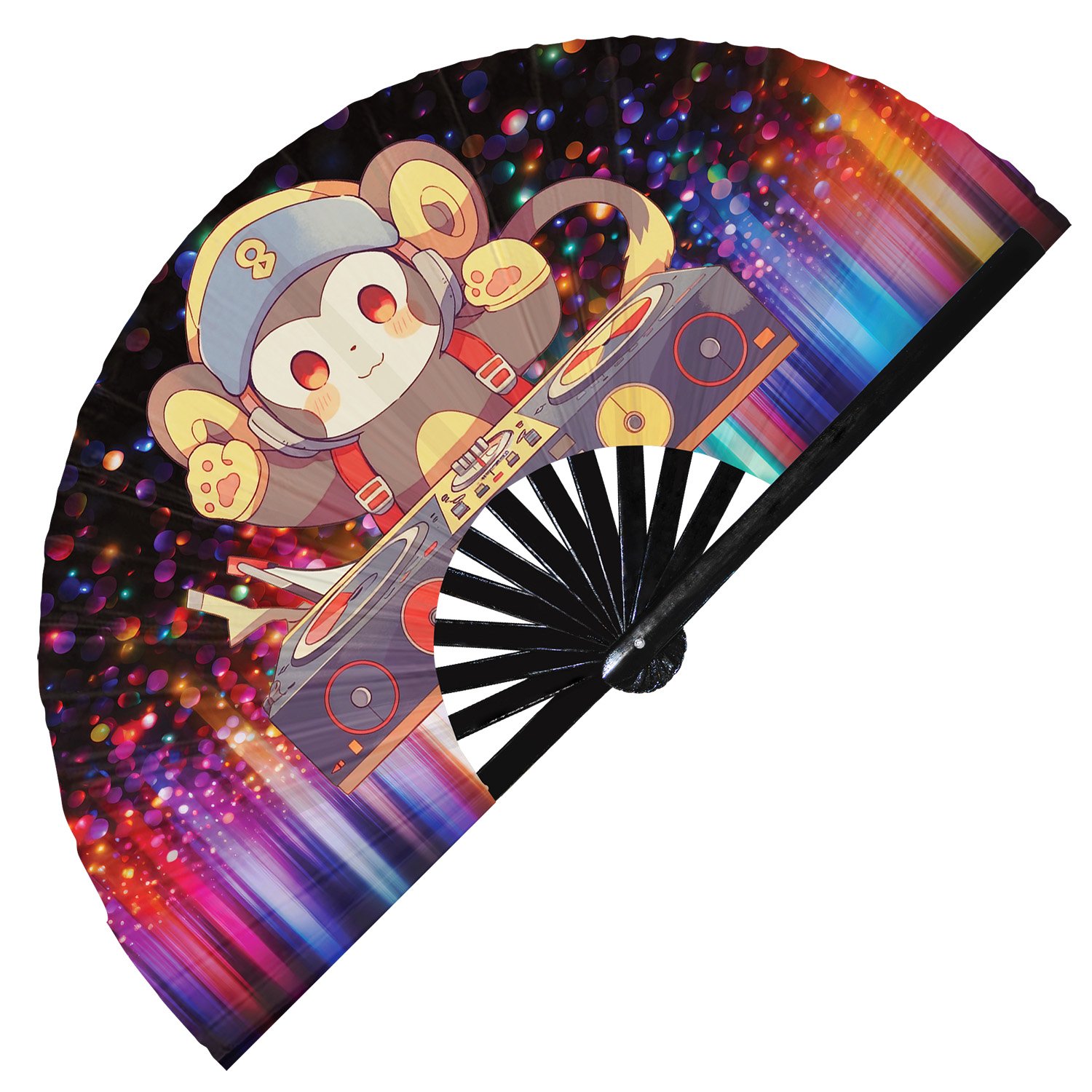Cute Dj Monkey Rave Cartoon Ape - Clack Folding Rave & Festival Hand Fan