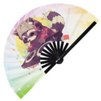 Cute Dj Racoon Rave Cartoon - Clack Folding Rave & Festival Hand Fan