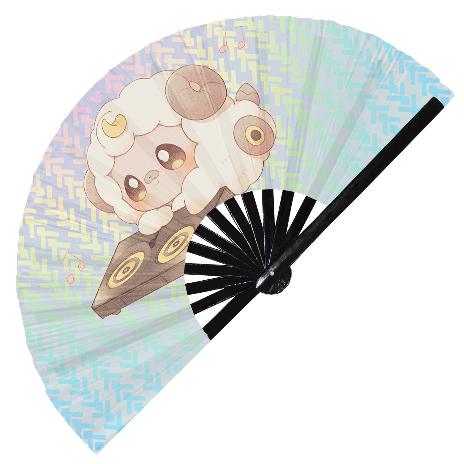 Cute Dj Sheep Rave Cartoon Lamb - Clack Folding Rave & Festival Hand Fan - Image 3