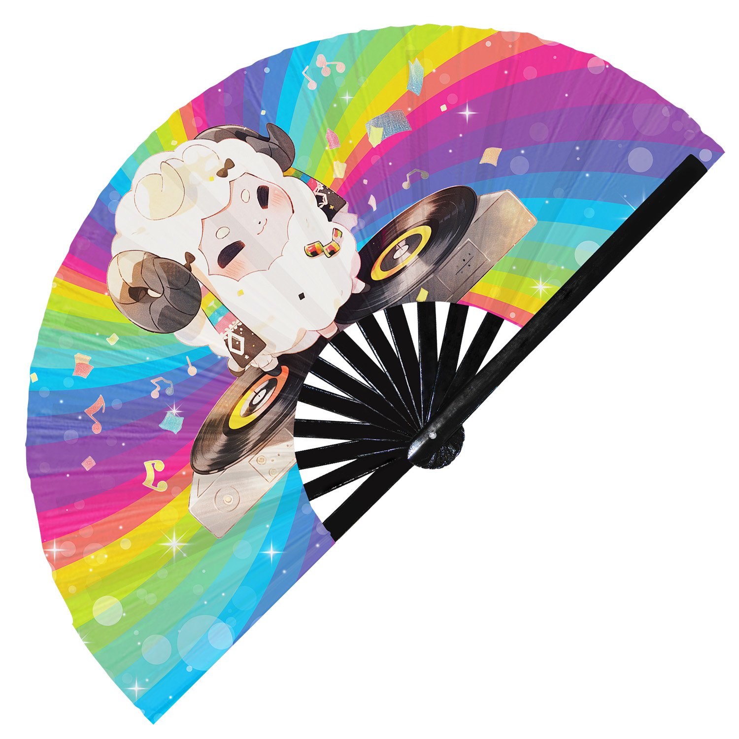 Cute Dj Sheep Rave Cartoon Lamb - Clack Folding Rave & Festival Hand Fan - Image 2