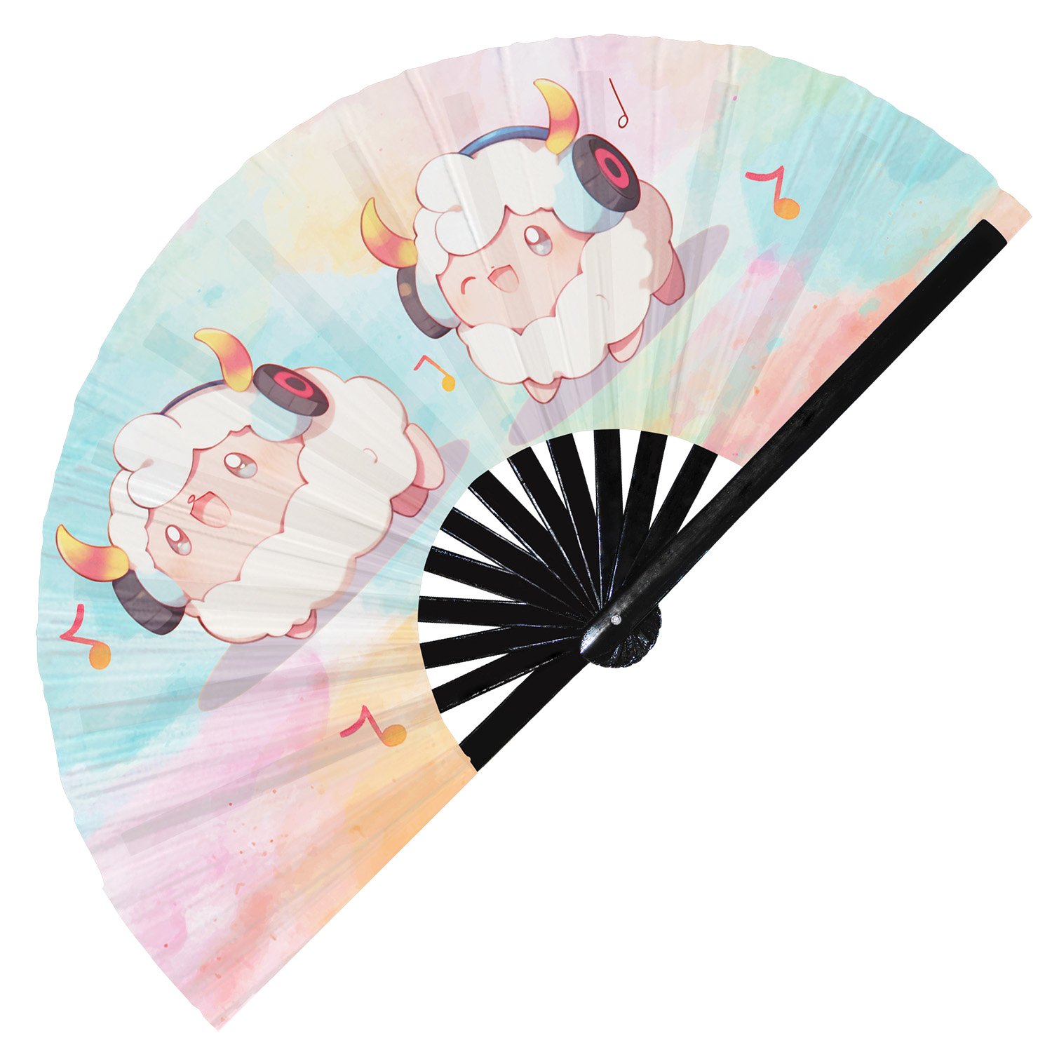 Cute Dj Sheep Rave Cartoon Lamb - Clack Folding Rave & Festival Hand Fan - Image 4