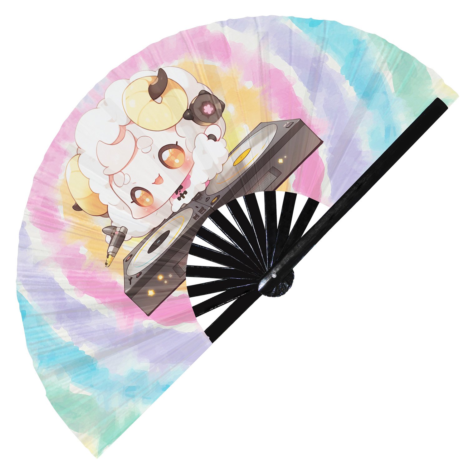 Cute Dj Sheep Rave Cartoon Lamb - Clack Folding Rave & Festival Hand Fan - Image 5