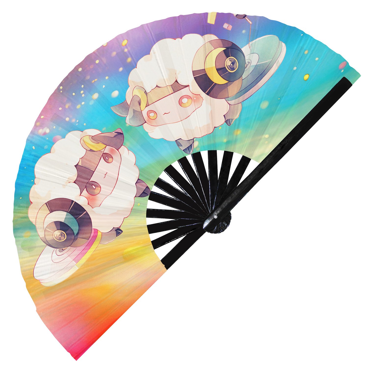 Cute Dj Sheep Rave Cartoon Lamb - Clack Folding Rave & Festival Hand Fan - Image 7
